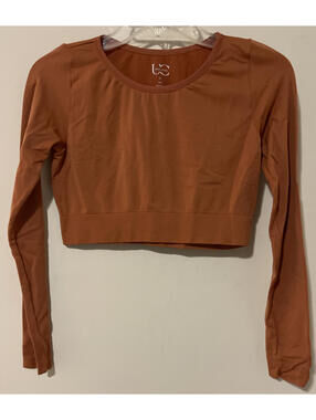 Under Control Women’s XL Rust-Brown Spandex-Blend Fitted Cropped Shirt! M448